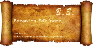 Baranics Sándor névjegykártya